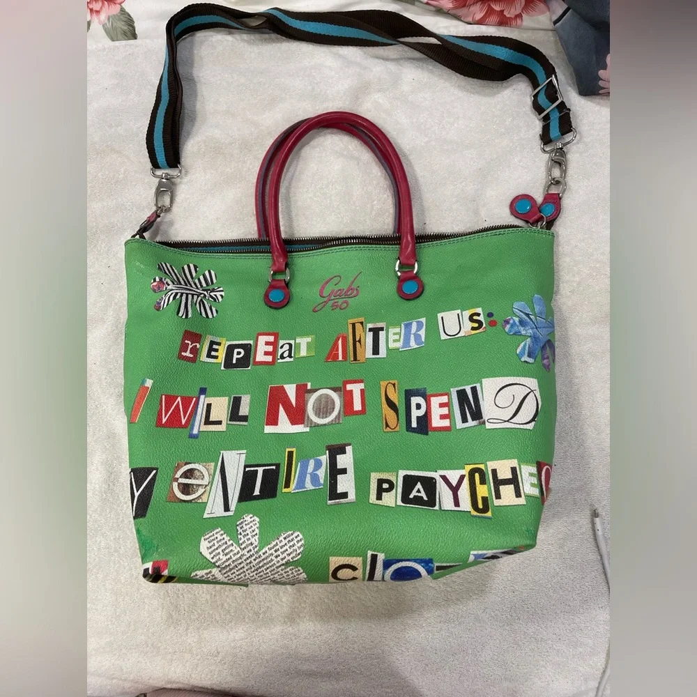 Gabs Green Graphic Letter-Print convertible Tote! really cool bag - Picture 3 of 16